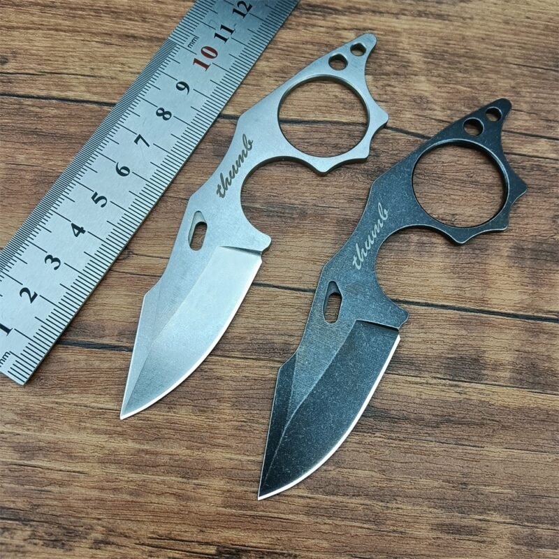 5/ MINI EDC Full Tang Neck Knife 9cr18 Stone Washing Stainless Steel Tactical Fixed Blade Compact Knife with Chained Sheath