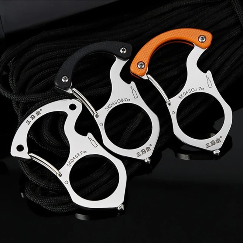 Carabiner Gadgets Brass Knuckles Survival Rings Multi-Functional Self Defense Outdoor Tools EDC Keychain Protector Bottle Opener