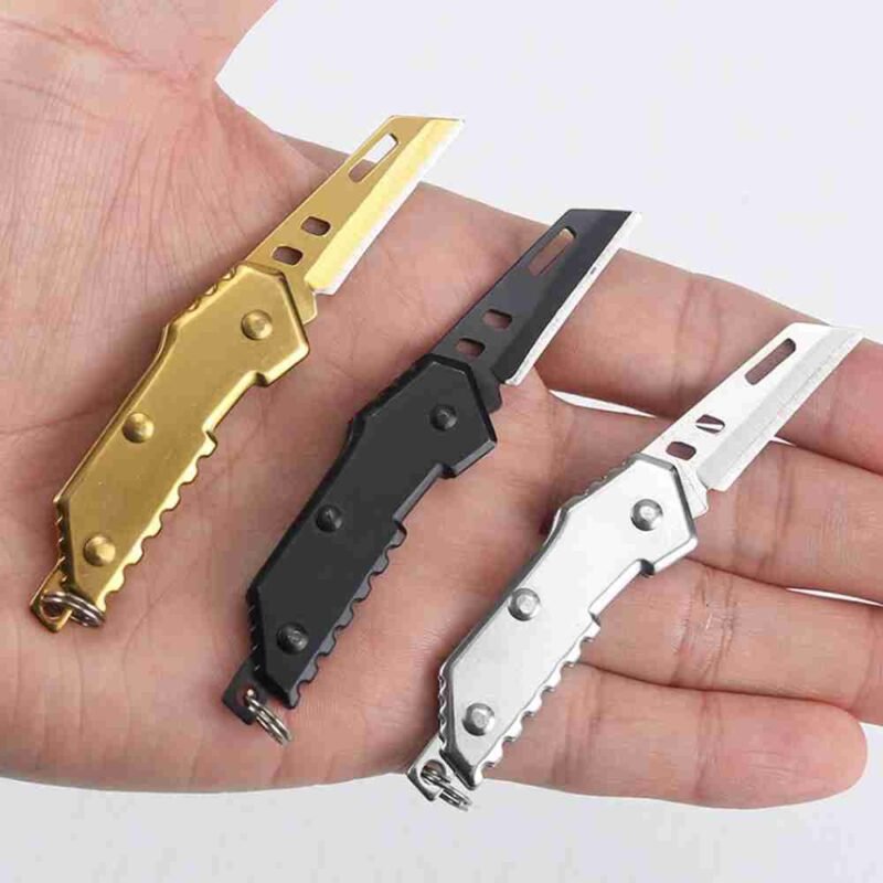 Cute Portable Mini Folding Knife Box Cutter Stainless Steel Camping Keychain Fixed Blade Knife Self-Defense EDC Tools