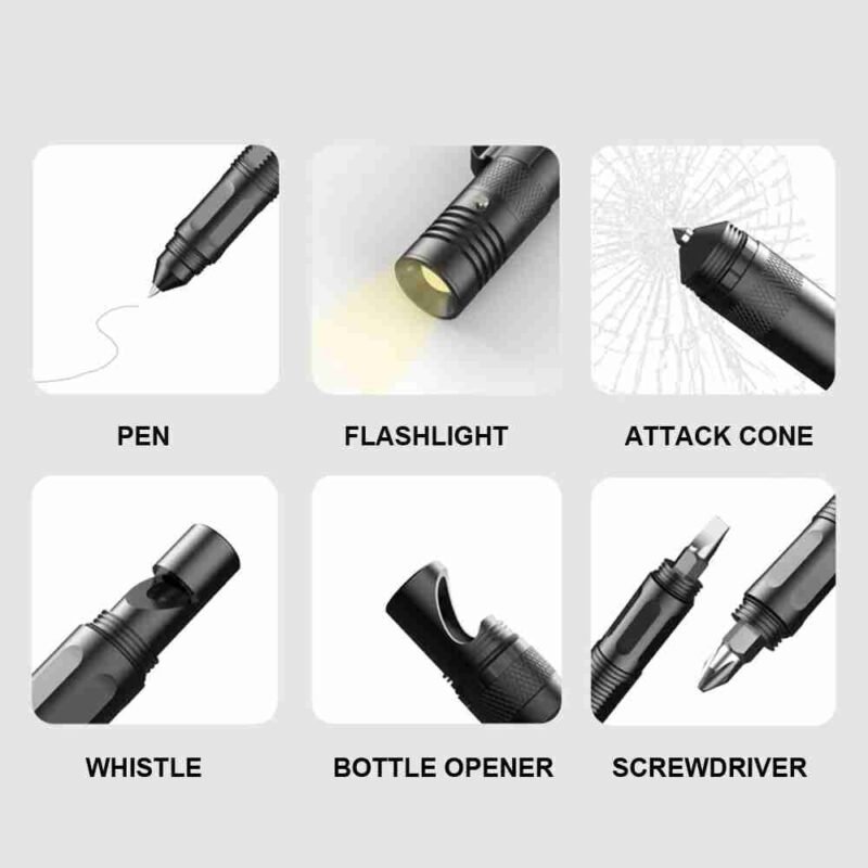 Multifunctional Tactical Pen Self Defense Women Defending Flashlight Aluminum Screwdriver Corkscrew Protect Survival Accessories