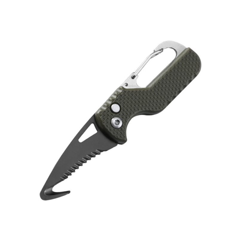 Outdoor Camping Portable Folding Knife Multifunctional Serrated Hook Knife Stainless Keychain Survival Cutter Tool Box Opener